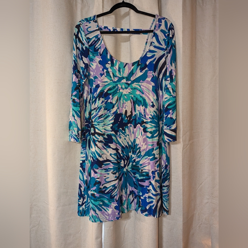 Lilly Pulitzer Size Large Floral Casual Dress Three Quarter Sleeves